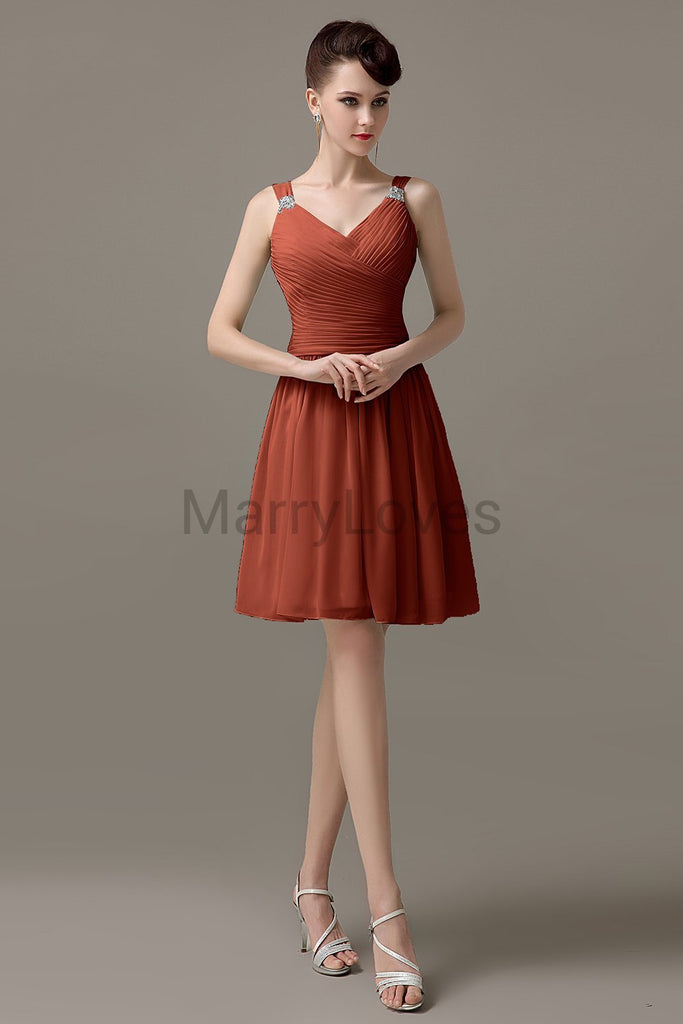 V-neck Chiffon Short Bridesmaid dresses