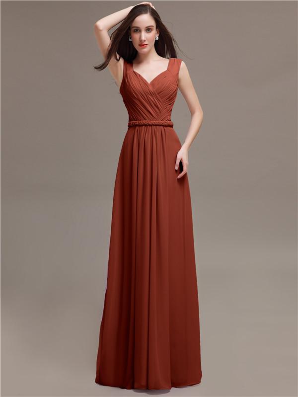 Straps Pleats Chiffon Bridesmaid Dresses