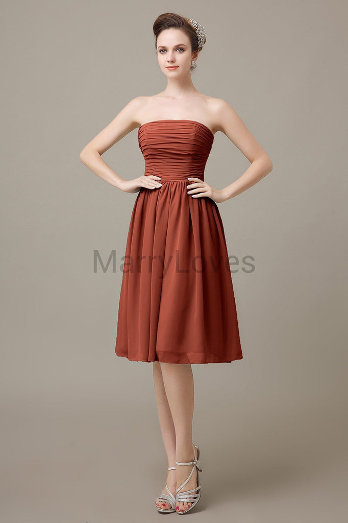 Strapless Pleats Short Bridesmaid Dresses