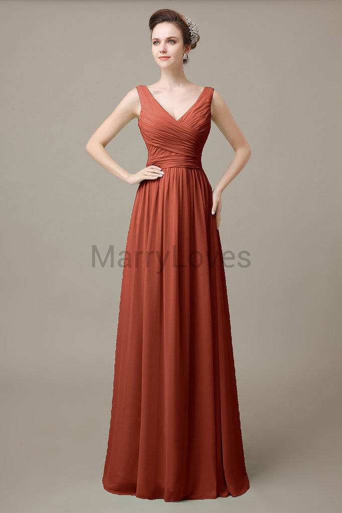 V-Neck Long Chiffon Bridesmaid Dresses