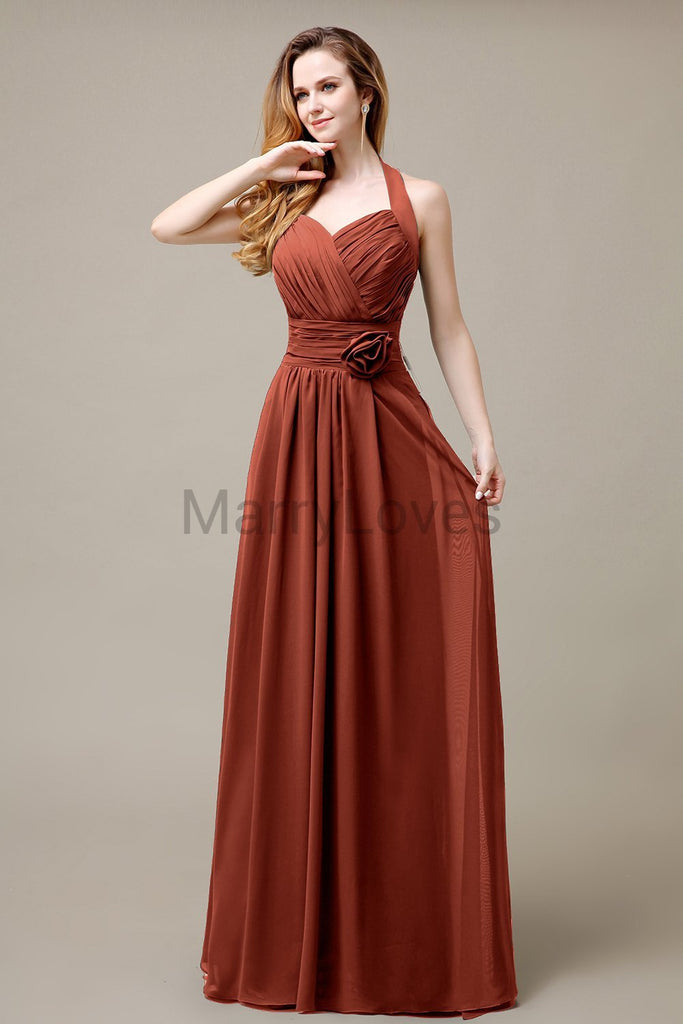 Halter A-line Pleats Chiffon Bridemaid Dresses