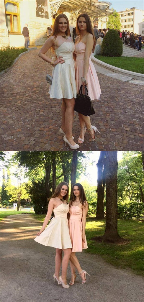 A-line Strapless Lace-up Back Short Bridesmaid Dresses With Bow, BD0612