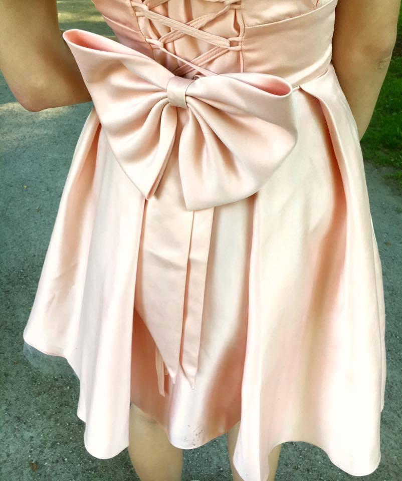 A-line Strapless Lace-up Back Short Bridesmaid Dresses With Bow, BD0612
