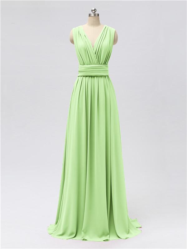 V Neck Chiffon Floor Length Bridesmaid Dresses