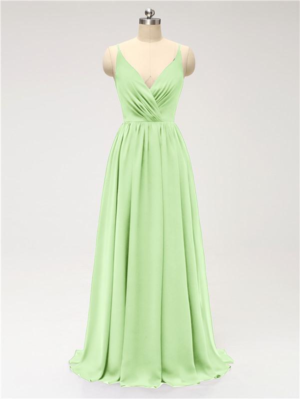 V Neck Chiffon Floor Length Bridesmaid Dresses