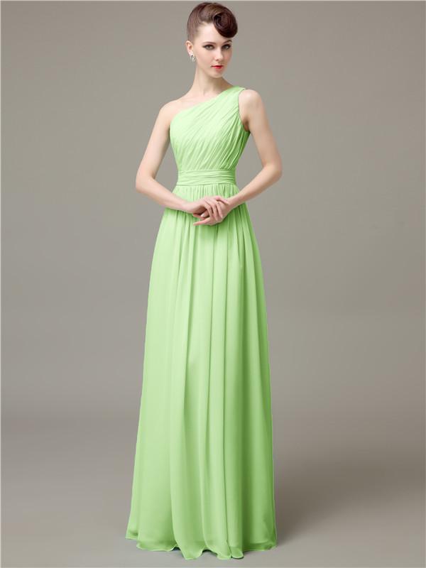 One Shoulder Pleats Chiffon Bridesmaid Dresses