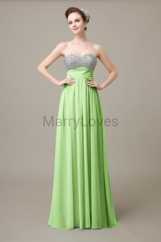 Sweetheart Top Sequin Long Chiffon Bridesmaid Dresses