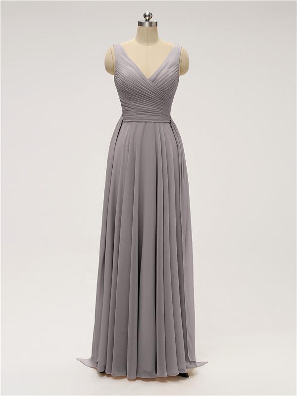 V Neck Chiffon Floor Length Bridesmaid Dresses