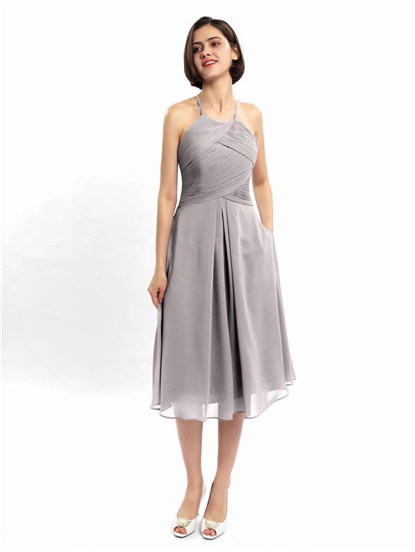 Halter Sleeveless Pleats Bridesmaid Dresses