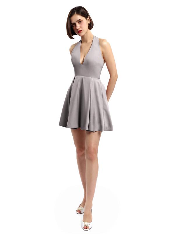 Halter V-neck Short Satin Bridesmaid Dresses