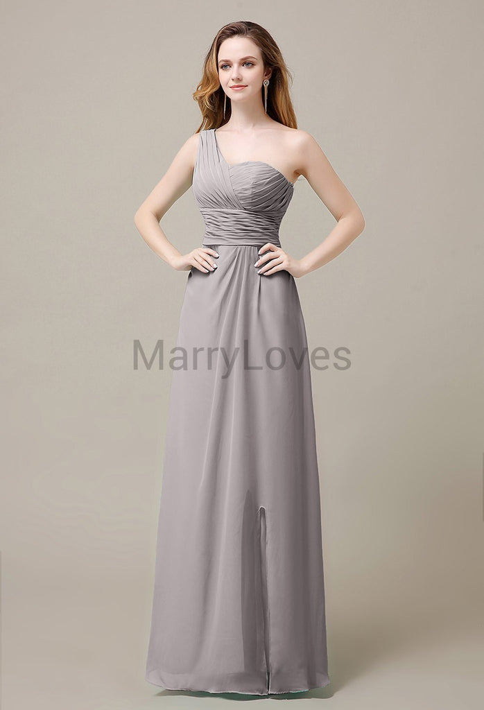 One Shoulder Chiffon Long Bridesmaid Dresses