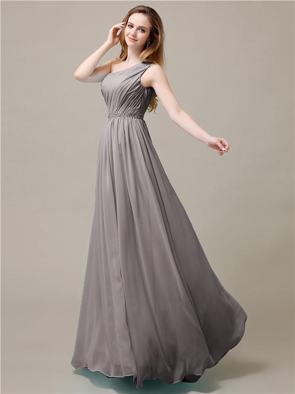 One Shoulder Chiffon Floor-Length Bridesmaid Dresses