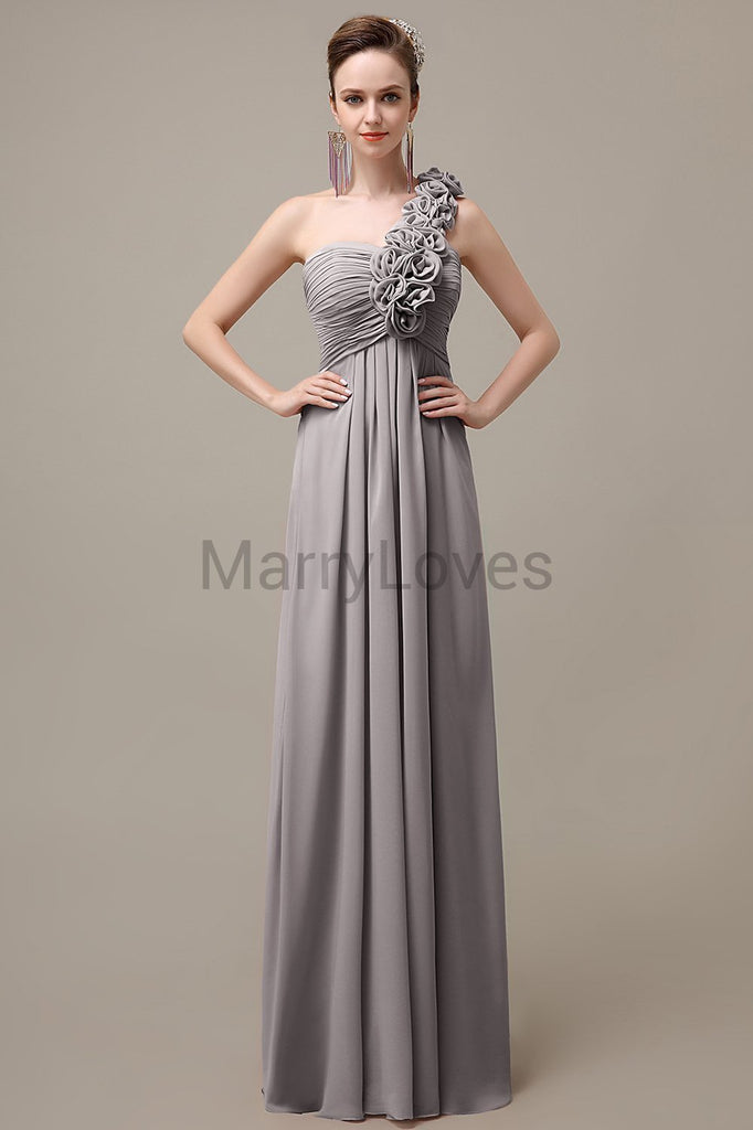 One Shoulder Chiffon Floor Length Bridesmaid Dresses