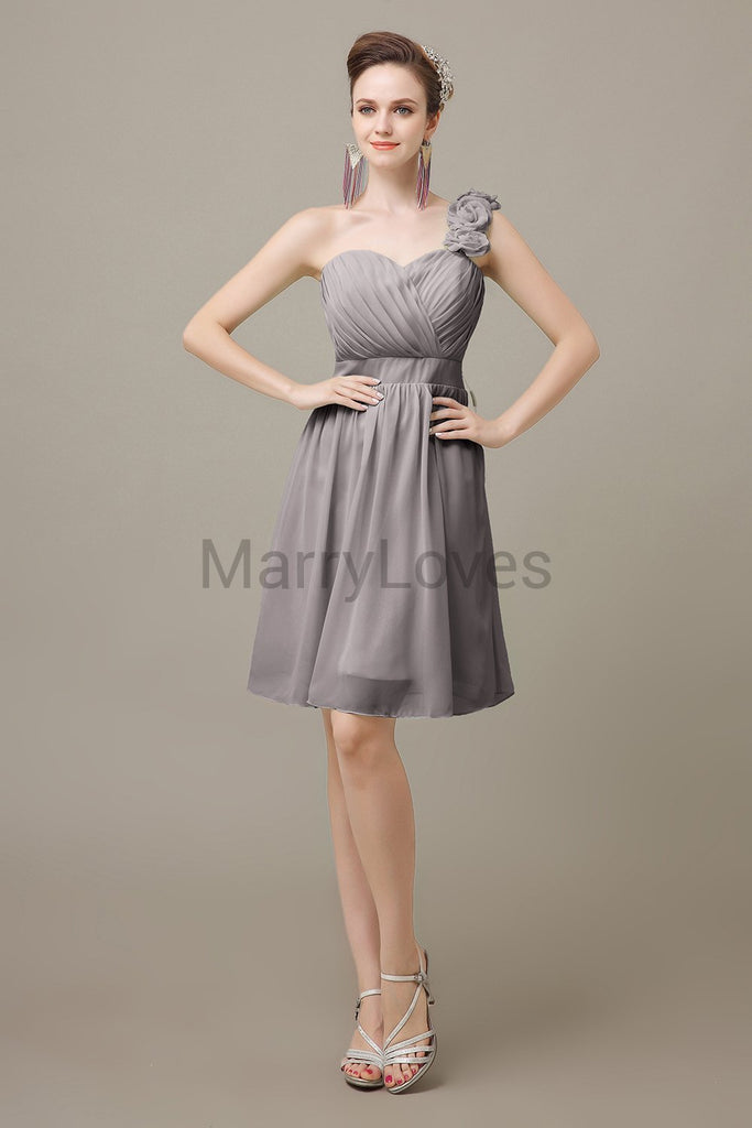 One-shoulder Pleats Appliques Bridesmaid Dresses