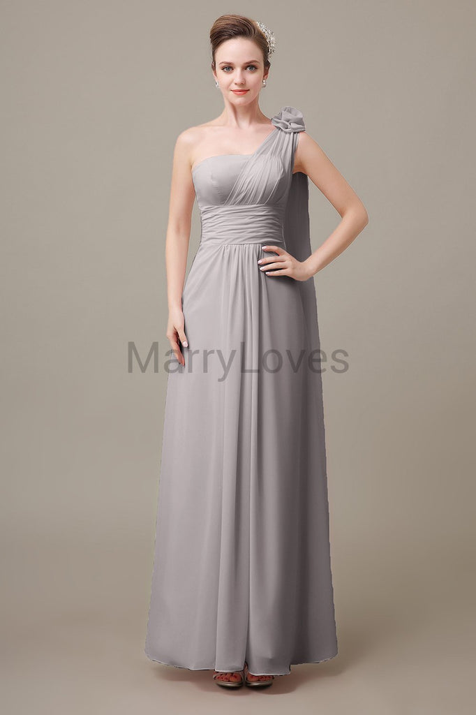 One Shoulder Long Chiffon Bridesmaid Dresses