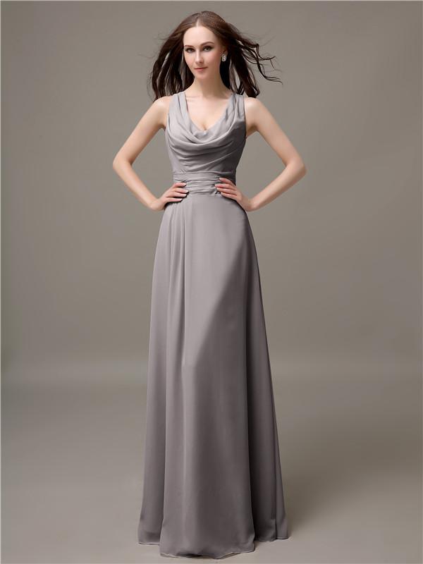 A-line Jewel Neck Floor-length Bridesmaid Dresses