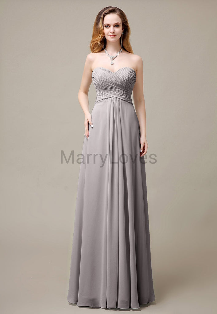 Cross-Pleated Chiffon Bridesmaid Dress with Sweetheart