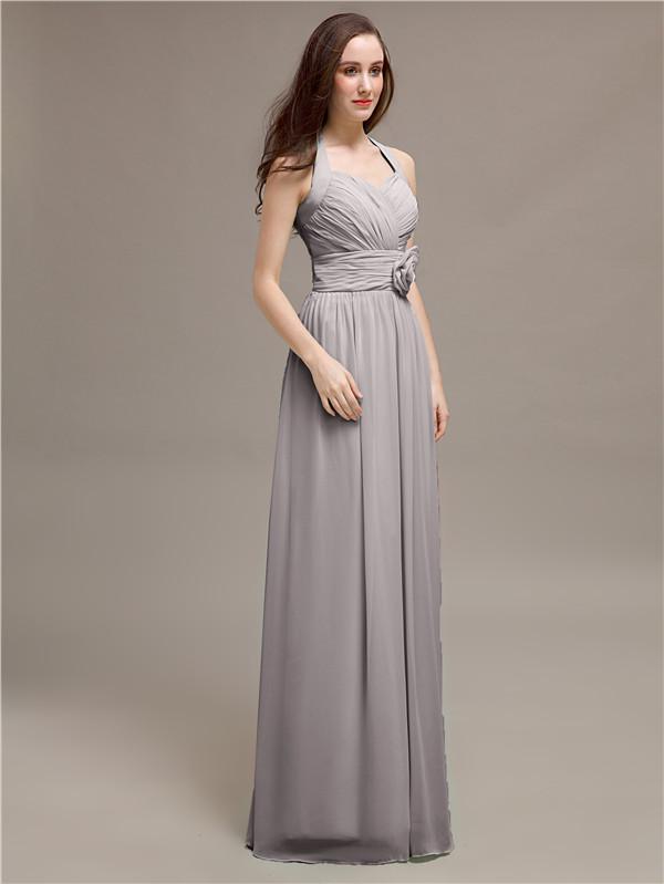 A-line Halter Appliques Chiffon Bridesmaid Dresses