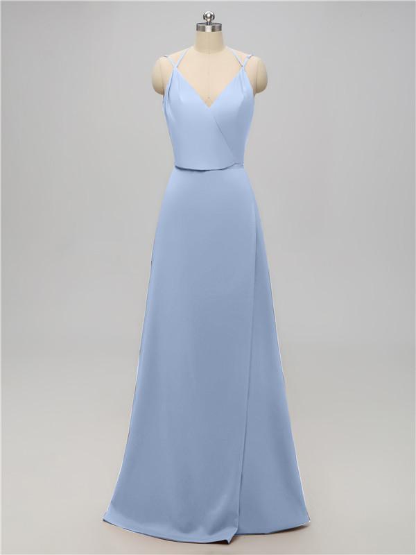 V Neck Satin Floor Length Bridesmaid Dresses