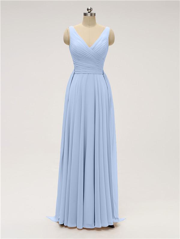 V Neck Chiffon Floor Length Bridesmaid Dresses