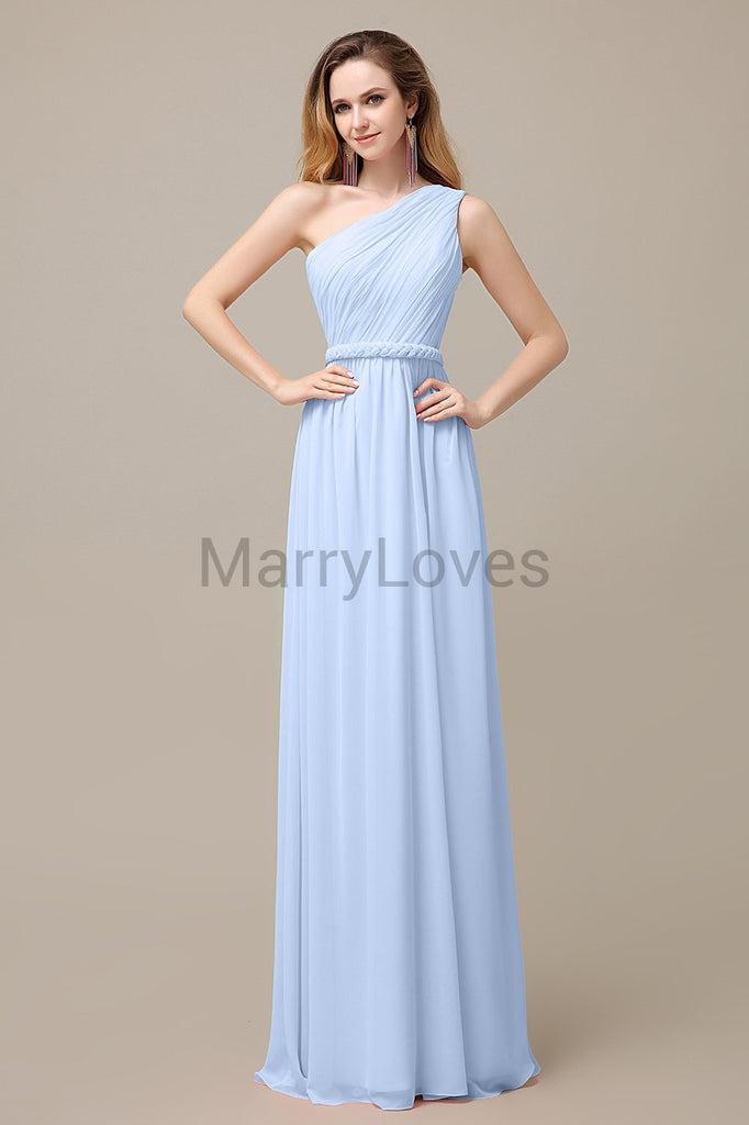 One Shoulder Chiffon Floor Length Bridesmaid Dresses