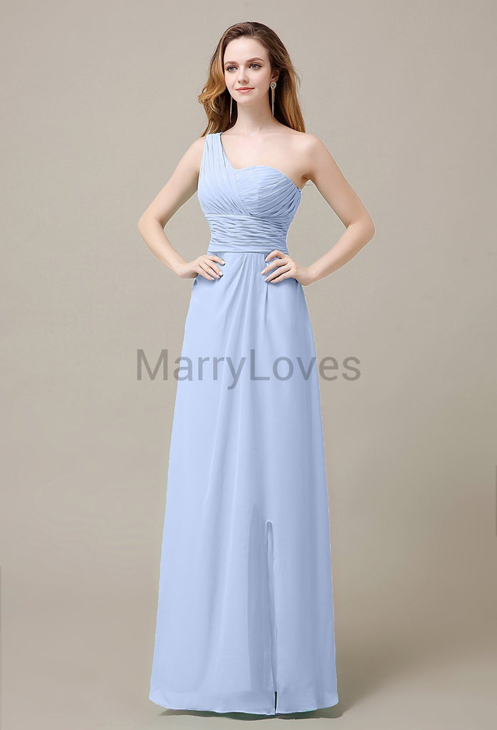 One Shoulder Chiffon Long Bridesmaid Dresses