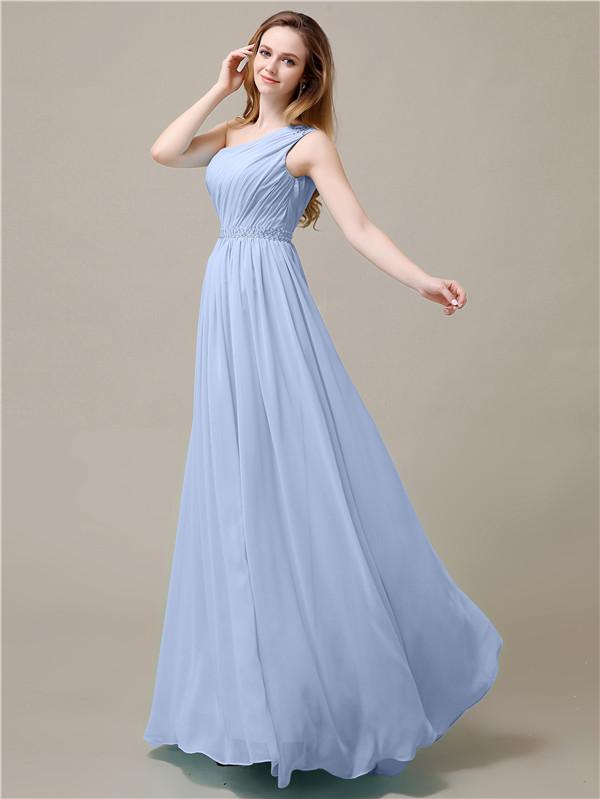 One Shoulder Chiffon Floor-Length Bridesmaid Dresses