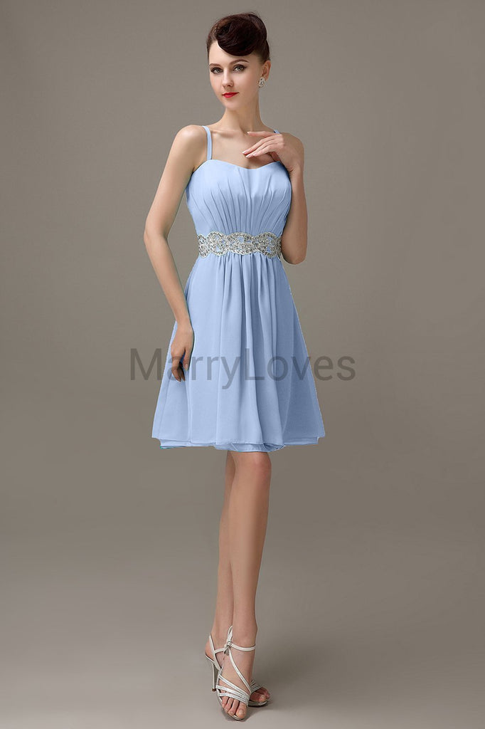 Spaghetti Strap Chiffon Short Bridesmaid Dresses