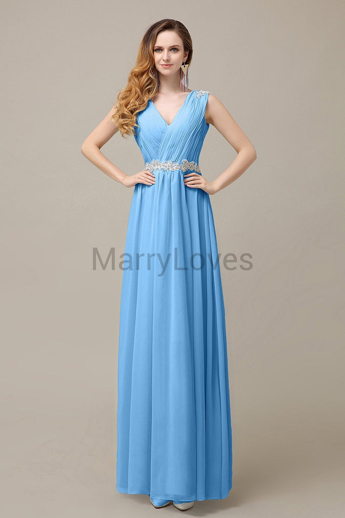 V-neck Chiffon Floor Length Bridesmaid Dresses