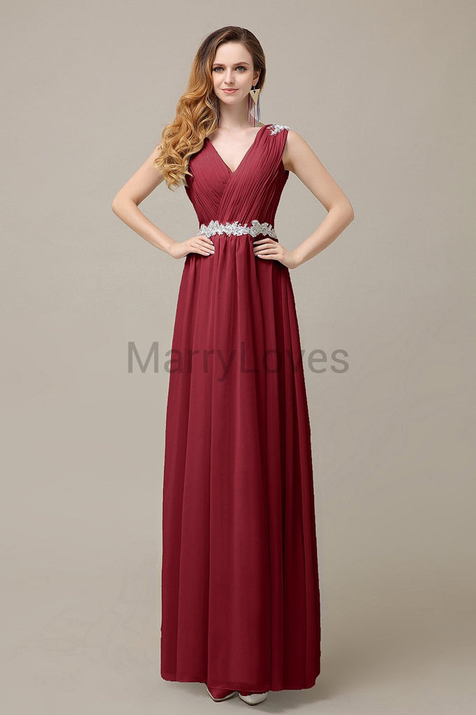 V-neck Chiffon Floor Length Bridesmaid Dresses