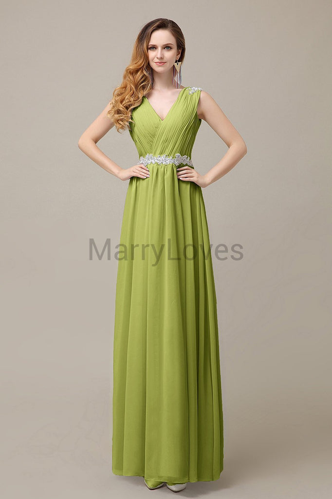 V-neck Chiffon Floor Length Bridesmaid Dresses