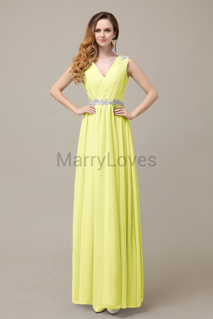 V-neck Chiffon Floor Length Bridesmaid Dresses