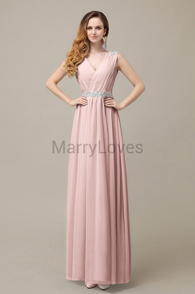 V-neck Chiffon Floor Length Bridesmaid Dresses