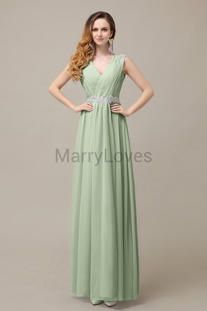 V-neck Chiffon Floor Length Bridesmaid Dresses