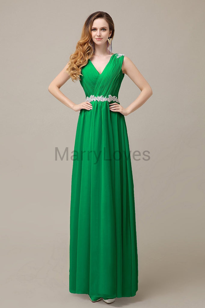 V-neck Chiffon Floor Length Bridesmaid Dresses