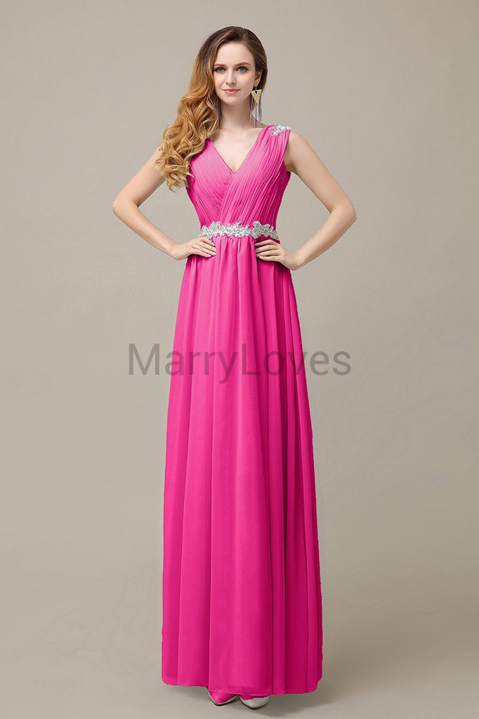 V-neck Chiffon Floor Length Bridesmaid Dresses