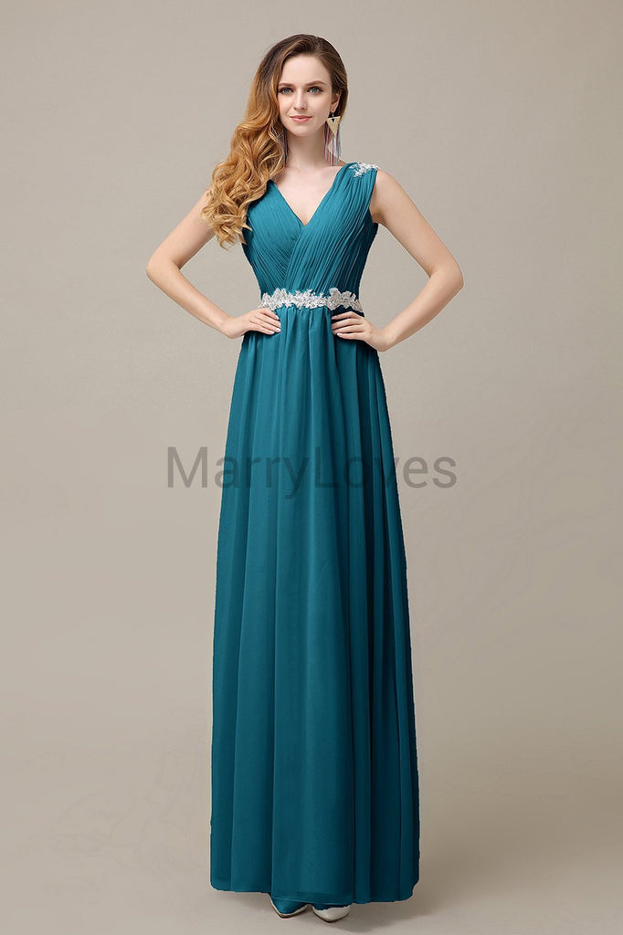 V-neck Chiffon Floor Length Bridesmaid Dresses