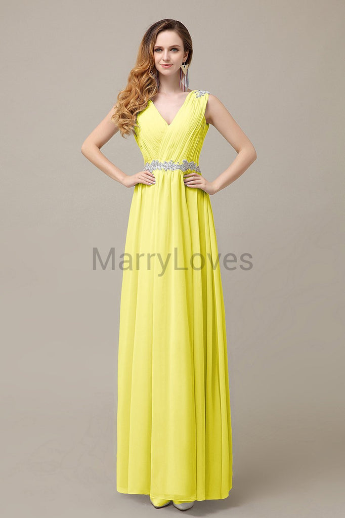 V-neck Chiffon Floor Length Bridesmaid Dresses