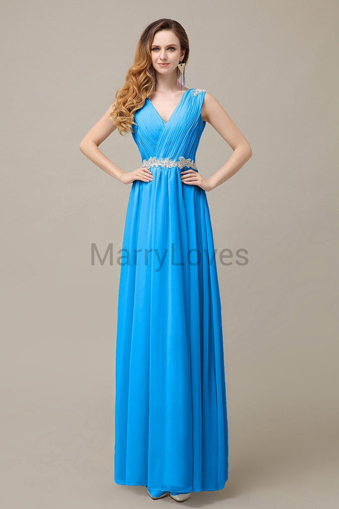 V-neck Chiffon Floor Length Bridesmaid Dresses