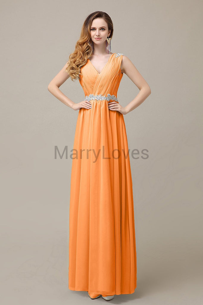 V-neck Chiffon Floor Length Bridesmaid Dresses