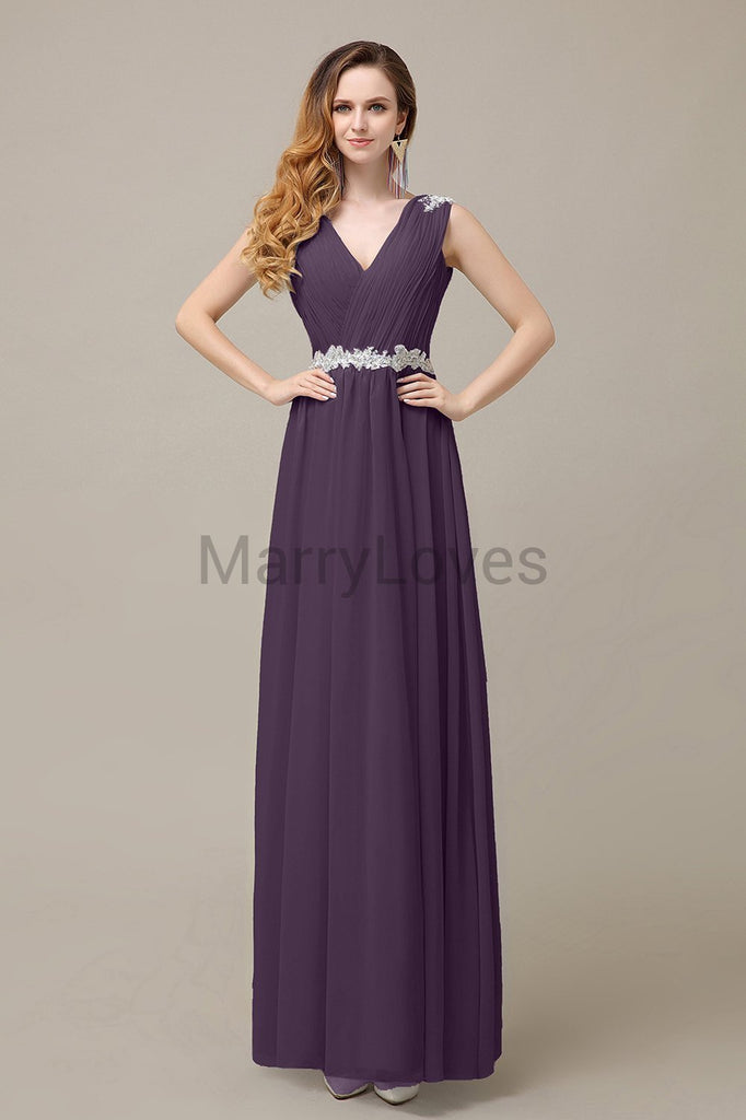 V-neck Chiffon Floor Length Bridesmaid Dresses