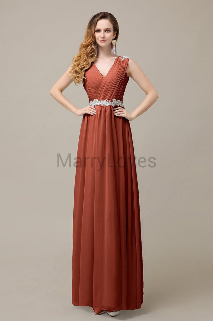 V-neck Chiffon Floor Length Bridesmaid Dresses