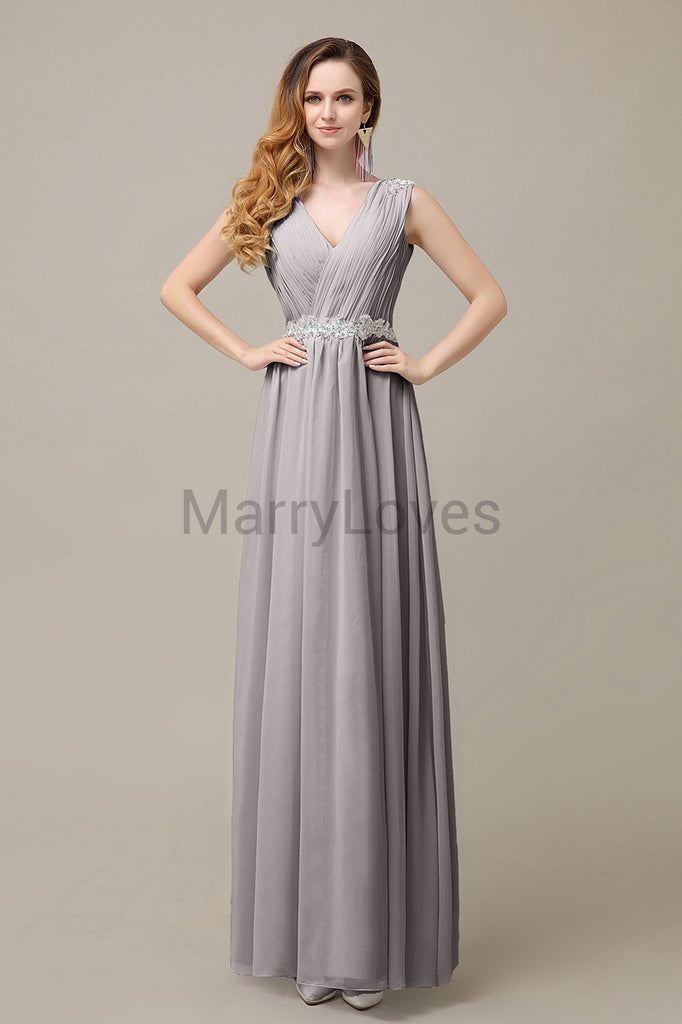 V-neck Chiffon Floor Length Bridesmaid Dresses