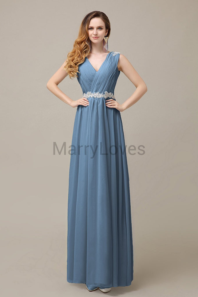 V-neck Chiffon Floor Length Bridesmaid Dresses