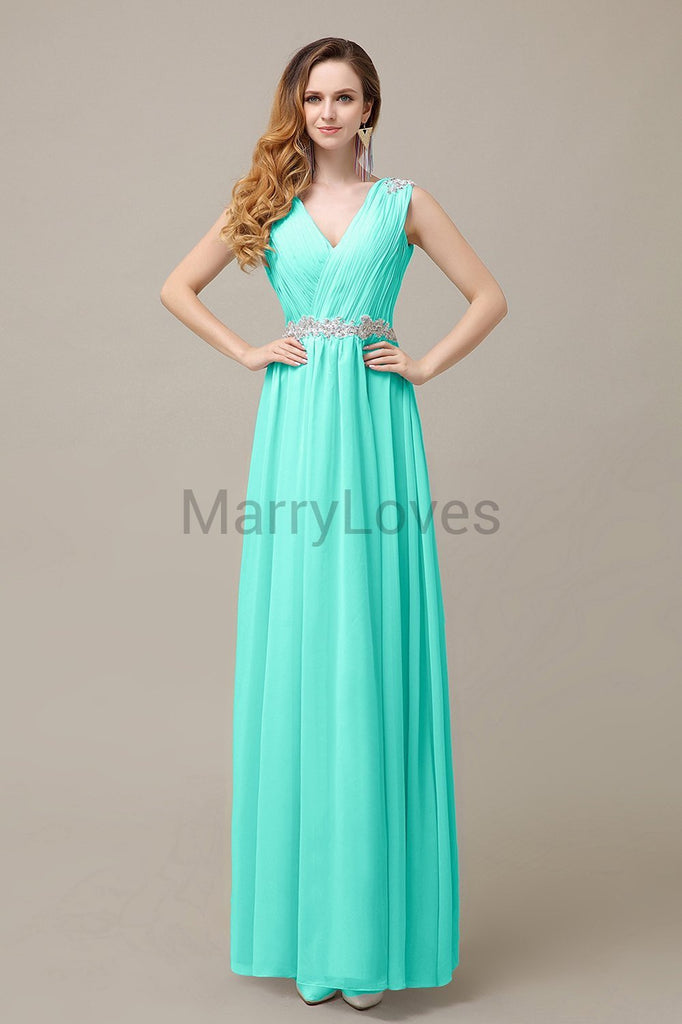 V-neck Chiffon Floor Length Bridesmaid Dresses