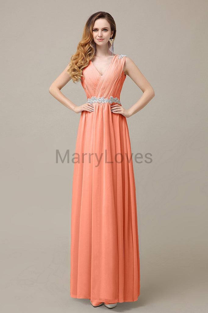 V-neck Chiffon Floor Length Bridesmaid Dresses