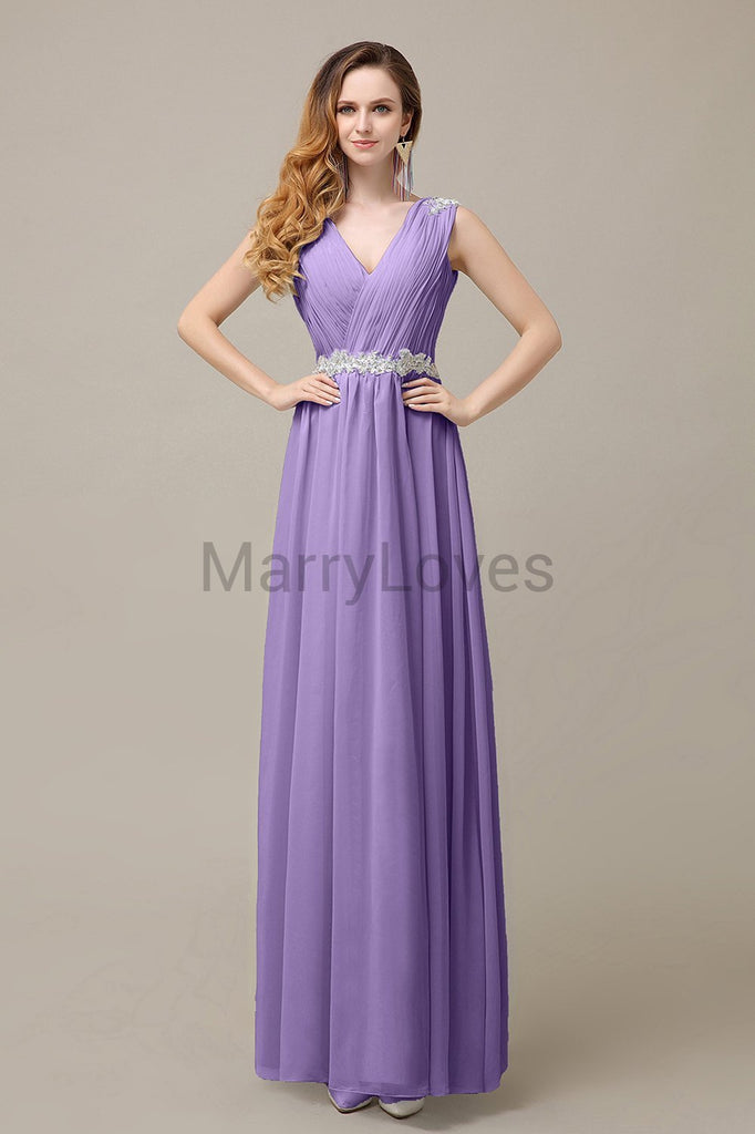 V-neck Chiffon Floor Length Bridesmaid Dresses