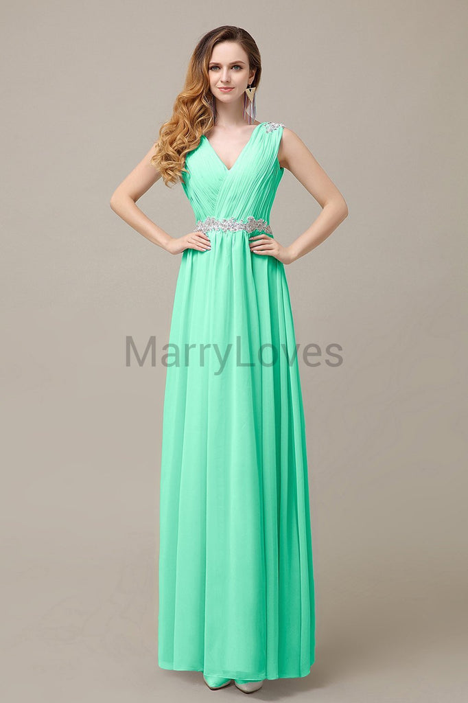 V-neck Chiffon Floor Length Bridesmaid Dresses