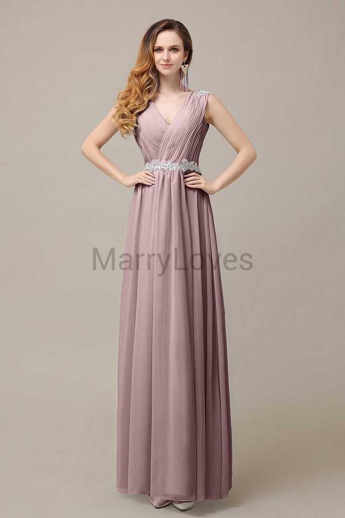 V-neck Chiffon Floor Length Bridesmaid Dresses