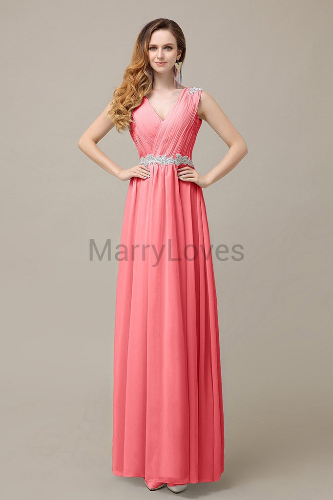 V-neck Chiffon Floor Length Bridesmaid Dresses